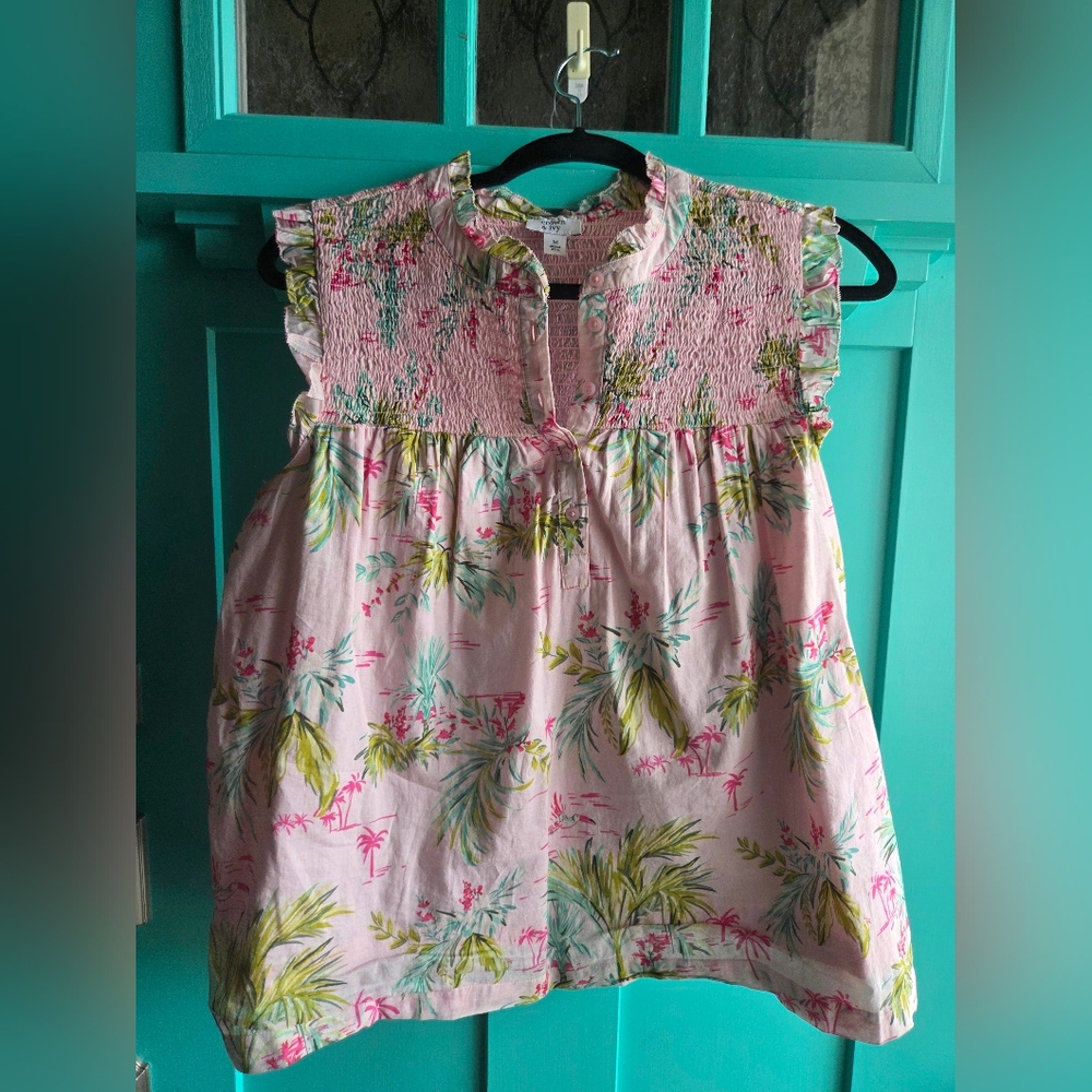 Floral Sleeveless Top with Ruffle Trim